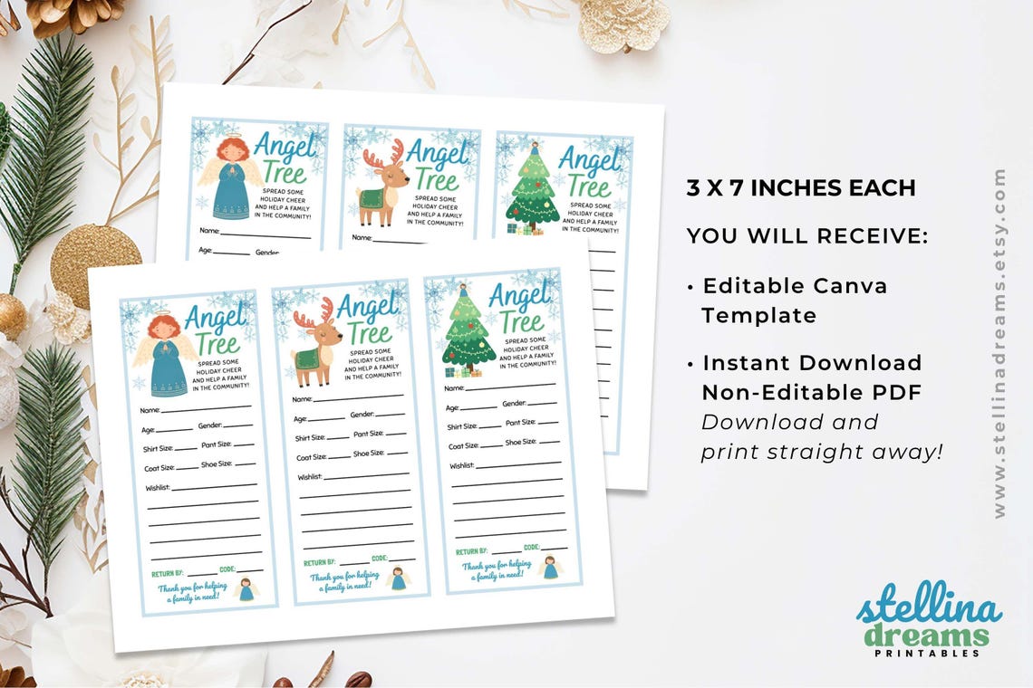 Angel Tree Tags Editable | Giving Tree Tags | Church Christmas Donation ...