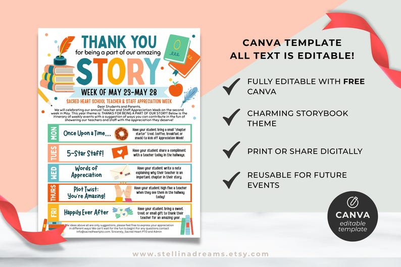 Storybook Weekly Routine Storybook Teacher Appreciation Week Take Home Sheet | Itinerary ...
