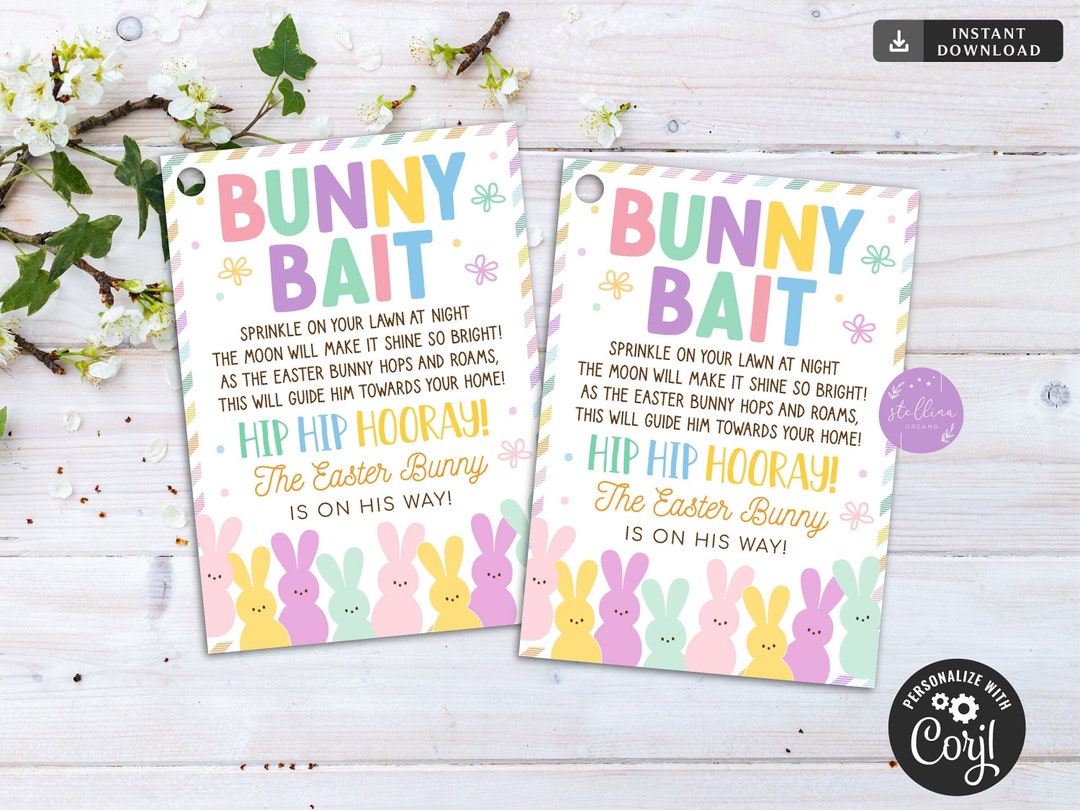 EDITABLE Easter Bunny Bait, Printable Gift Tags, Kids Easter Eve ...