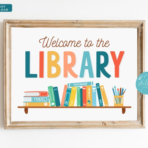Welcome Library School Sign Classroom Decor Printable School - Etsy