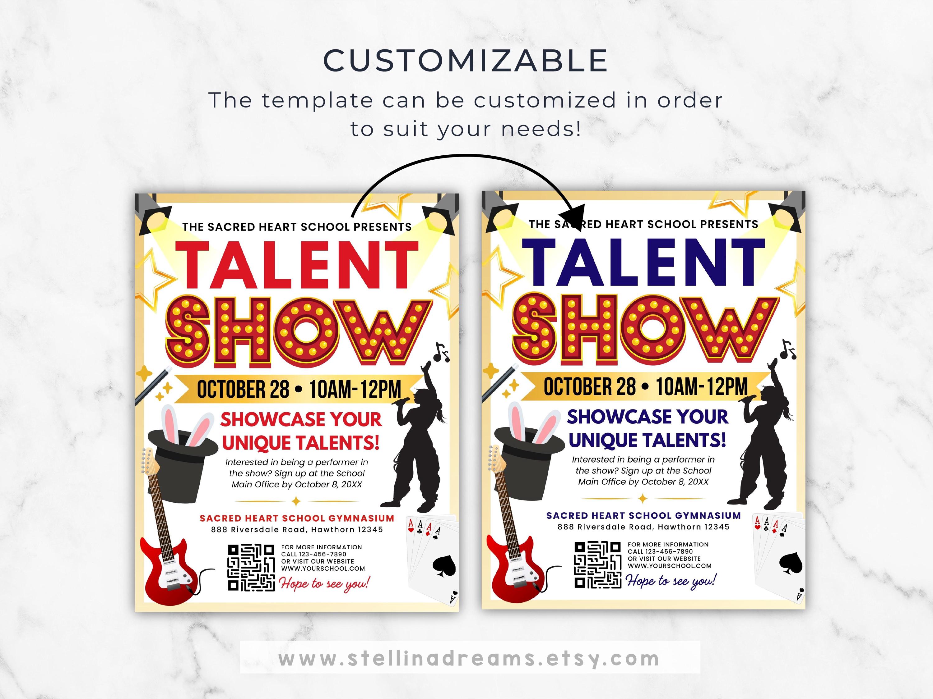 Editable Talent Show Flyer: School Fundraiser, Magic Cards Party (CANVA ...