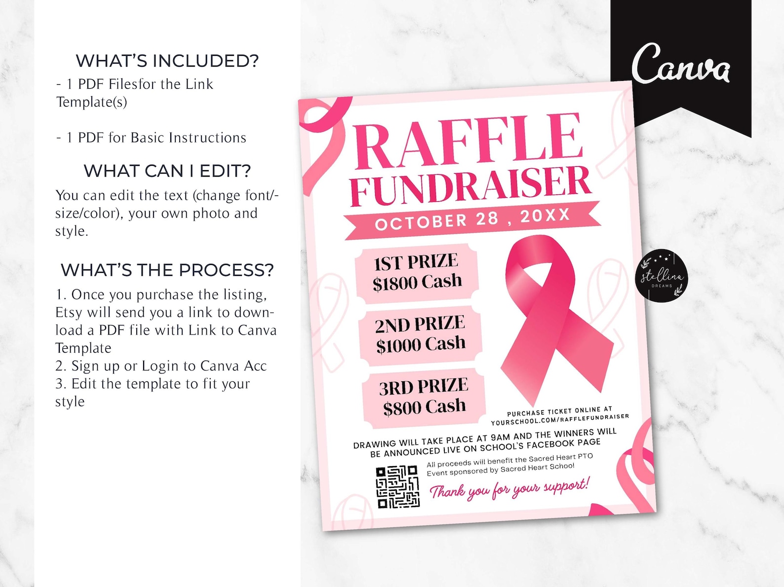 Cancer Raffle Posters Editable Raffle Fundraiser Flyer: Cancer Charity Event Template (CANVA ...