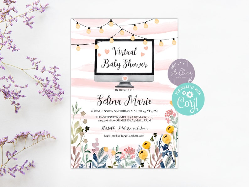 Virtual Baby Shower Invitation Zoom Baby Shower Invitation Etsy