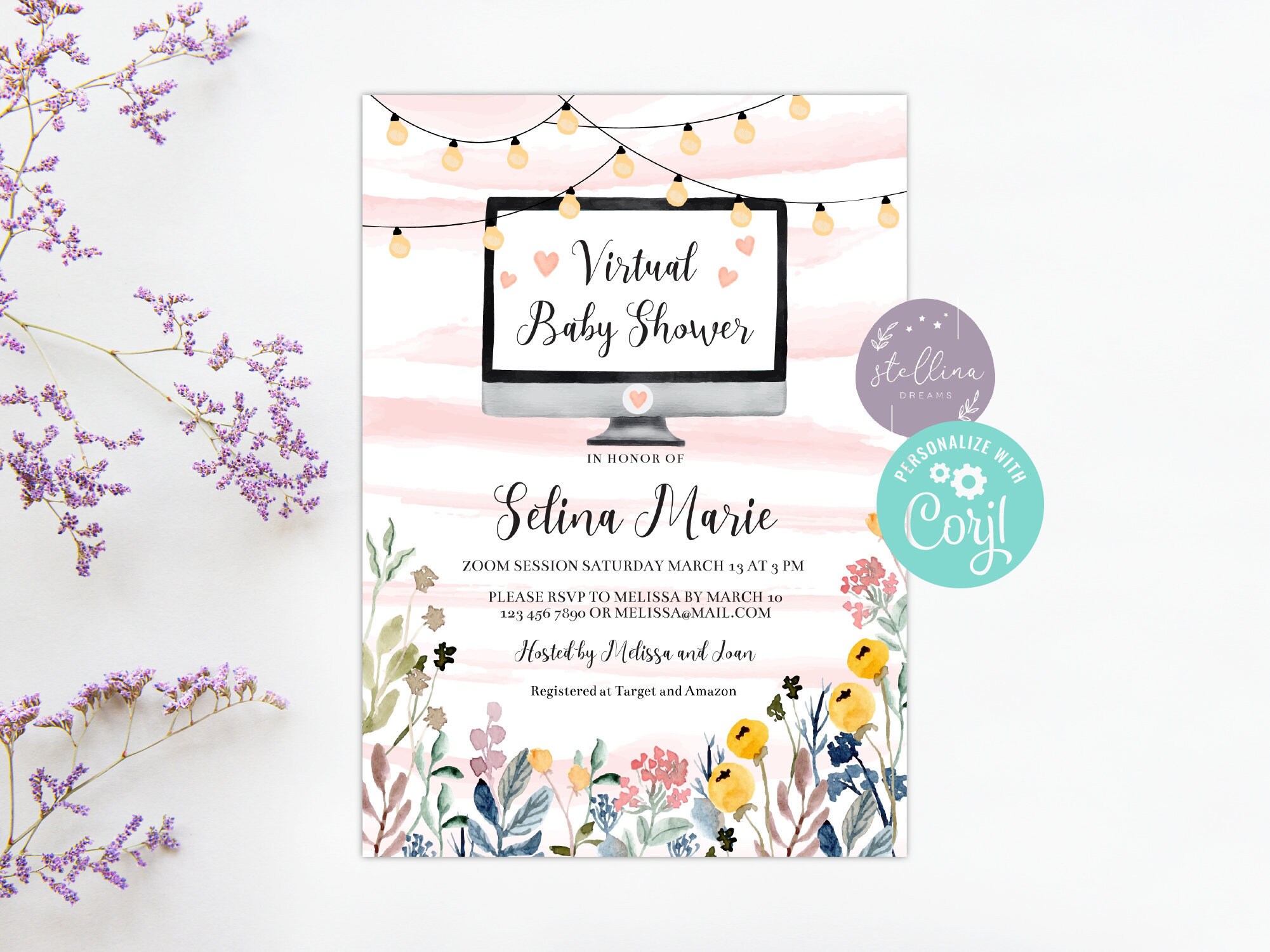 Virtual Baby Shower Invitation Zoom Baby Shower Invitation Etsy