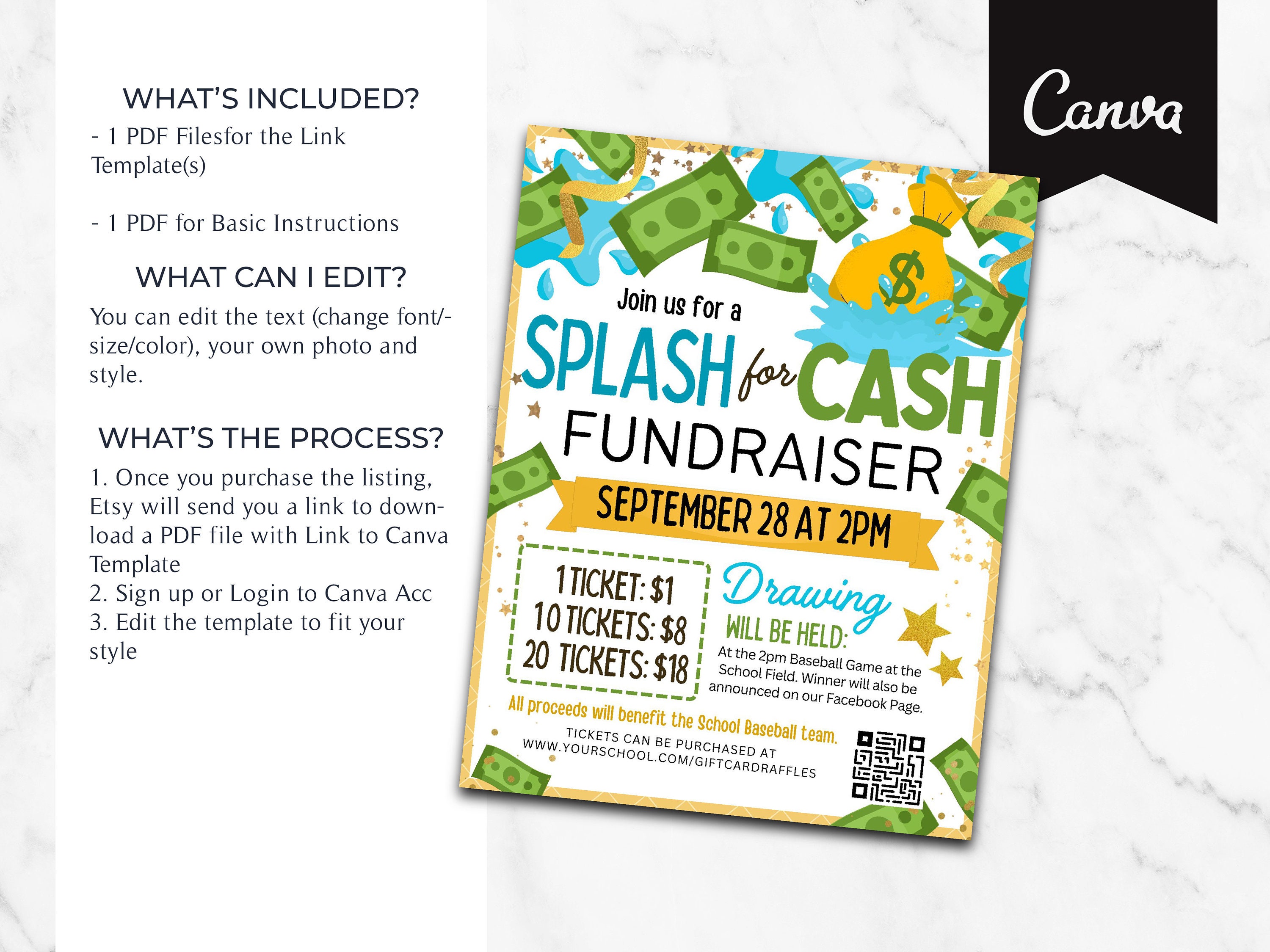 Splash for Cash Fundraiser Flyer: Editable Canva Template - Etsy