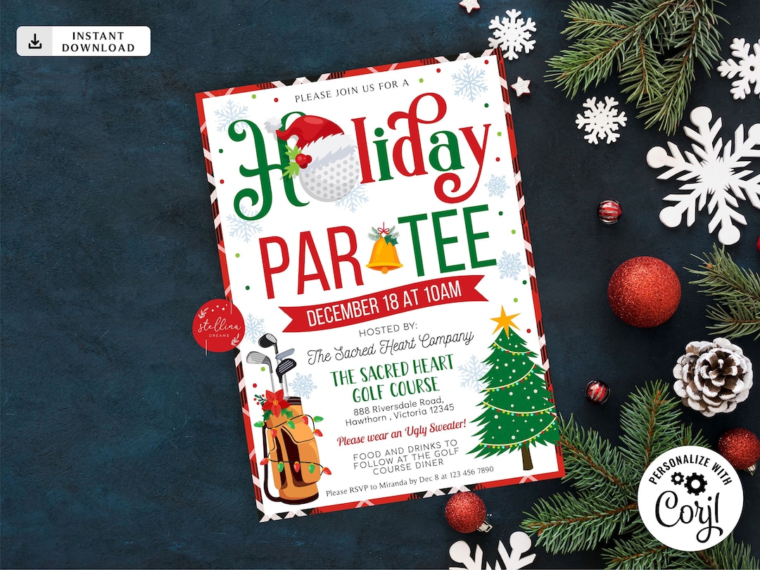 Editable Christmas Golf Party Invitation Adult Holiday Invite Xmas editable-christmas-golf-party-invitation-adult-holiday-invite-xmas