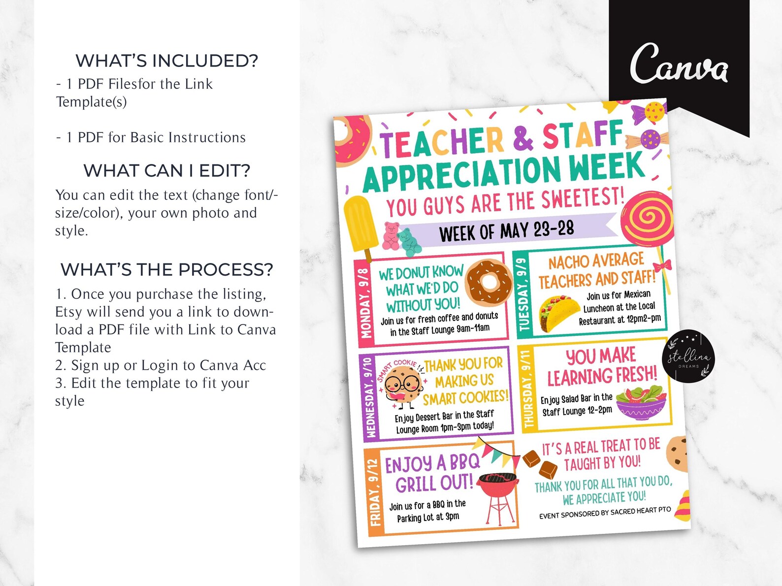Candy Theme Teacher Appreciation Week Itinerary: Editable Canva ...