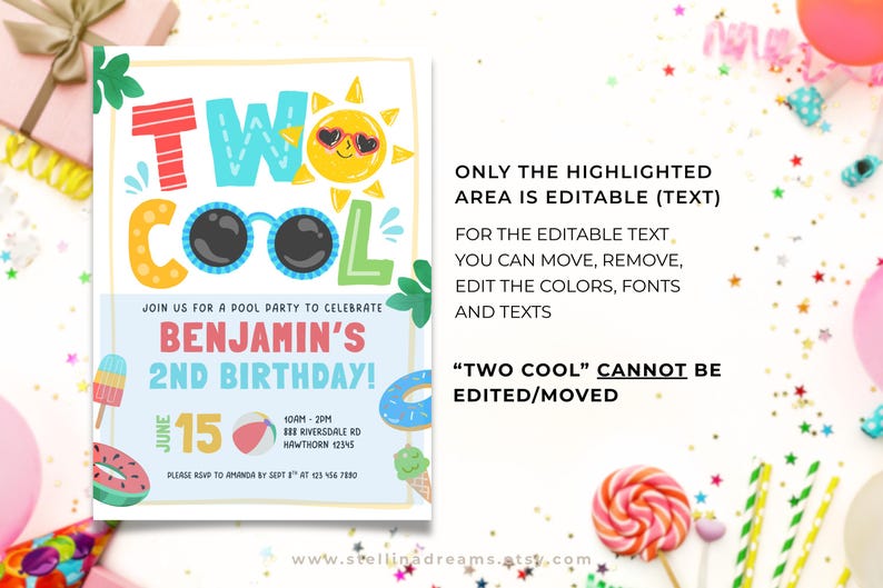 Two Birthday Invite Summer 2nd Birthday Invitation | Two Cool Pool Party Boy Invite ...