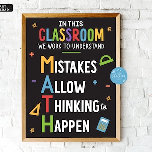 MATH Teacher Classroom Poster, Printable Mistakes Math Classroom ...