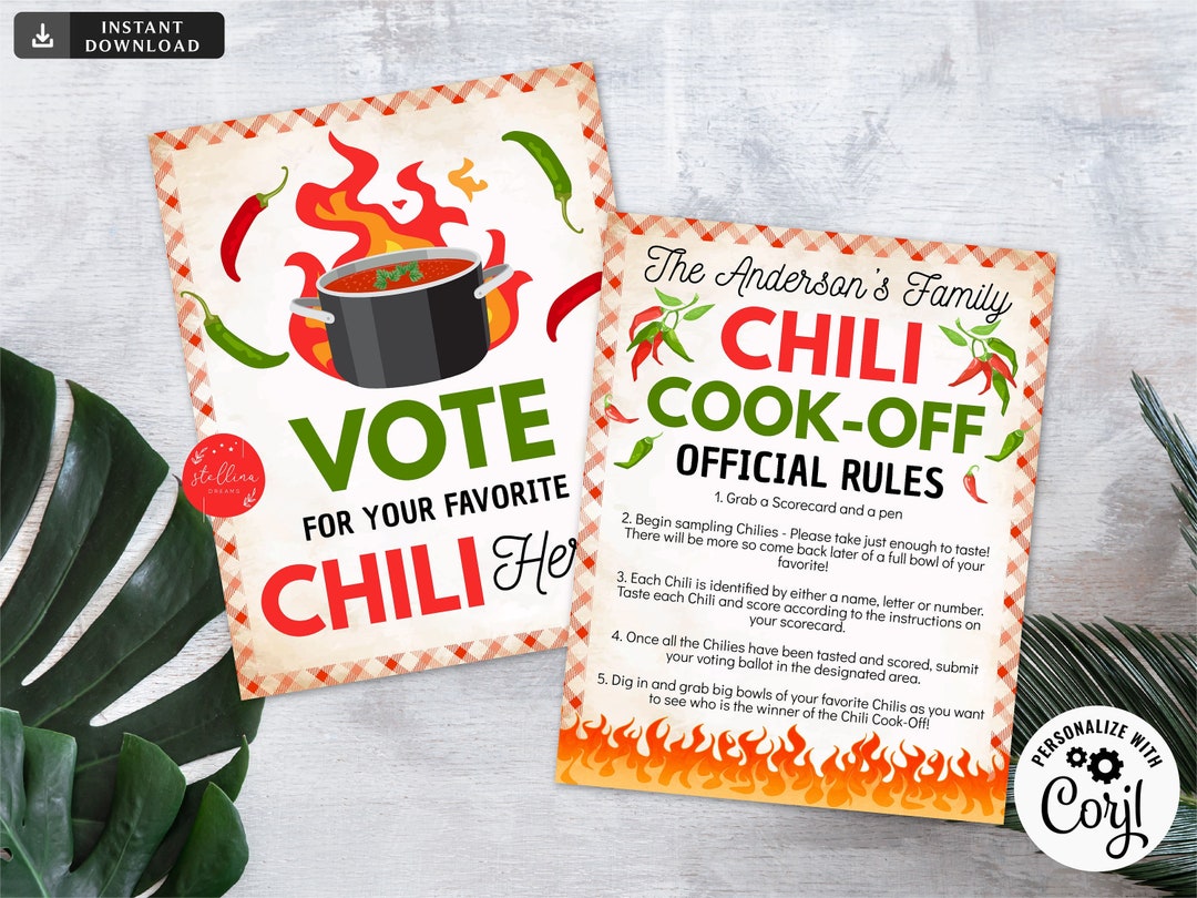 Chili Cookoff Voting Party Signs Printable Picnic Decor BBQ EDITABLE