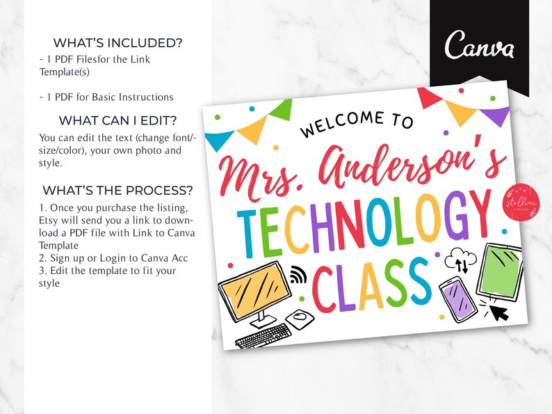 Technology Class Signage Buy Editable Technology Class Sign: IT Computer Lab Decor (CANVA ...