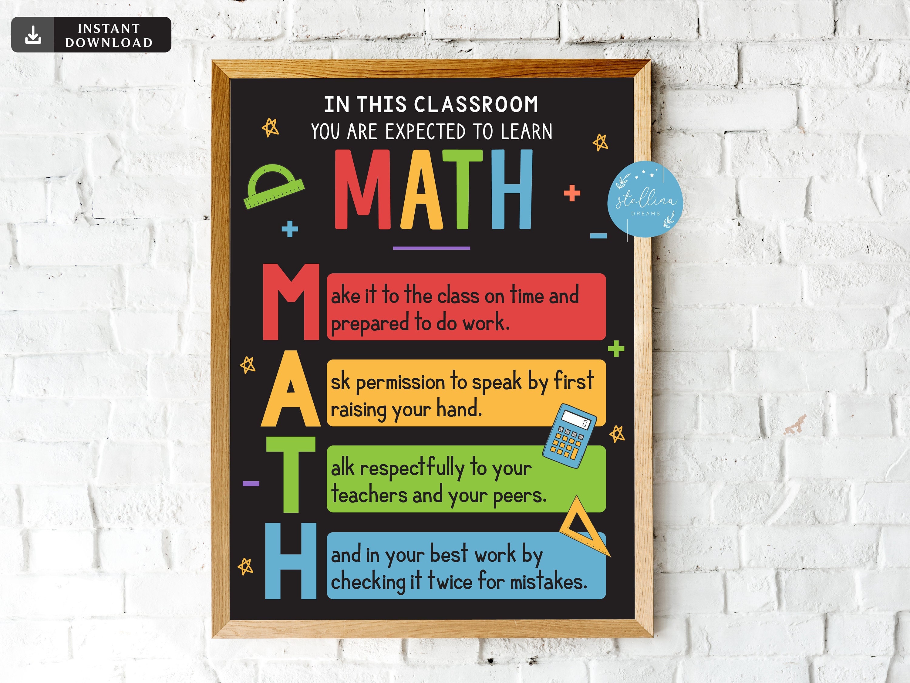 MATH Teacher Classroom Poster Printable Math Classroom Rules ...