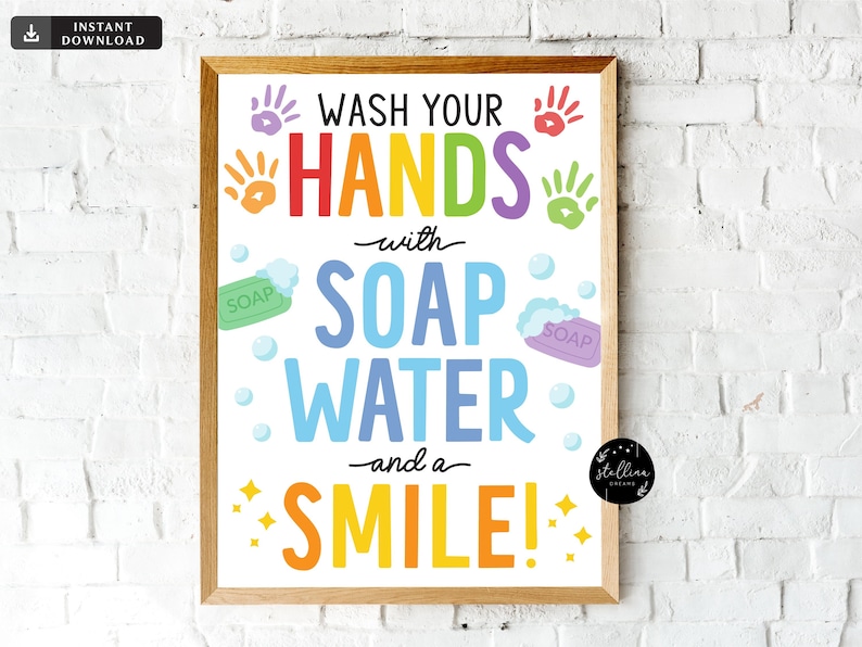 Wash Your Hands Sign Wash Your Hands With Soap Water and a Etsy