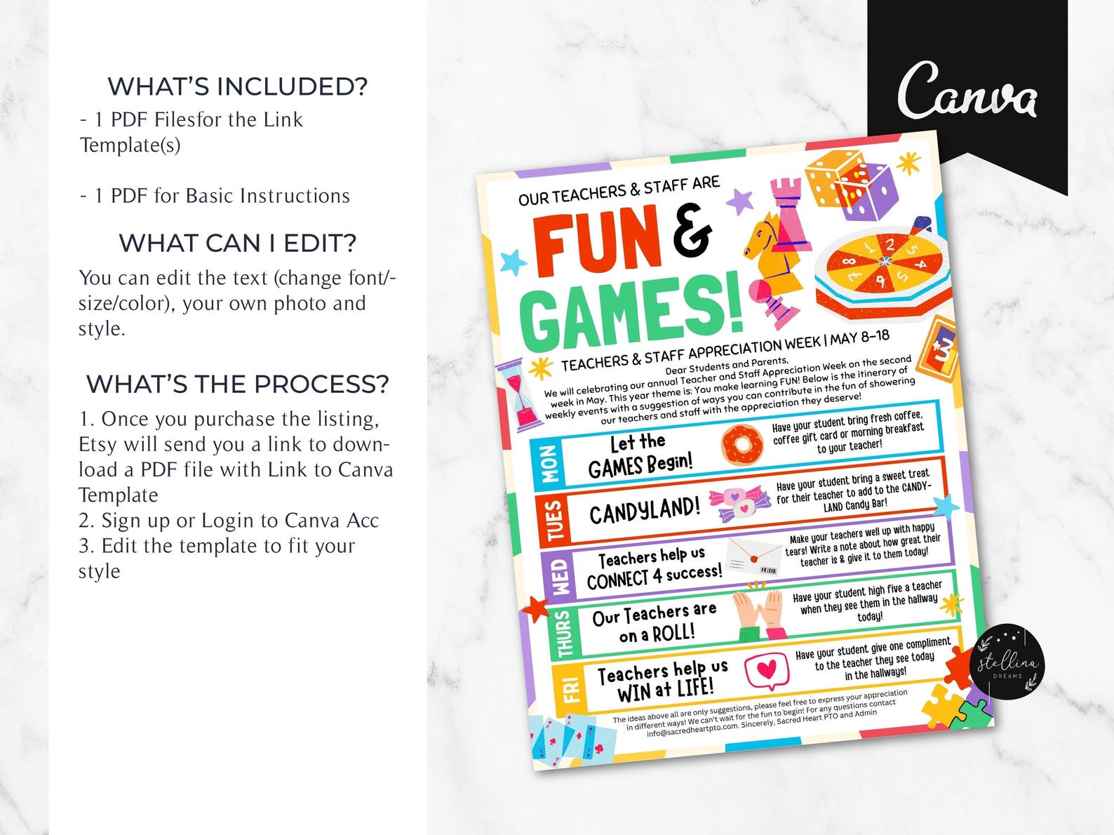 Teacher Appreciation Week Itinerary Flyer: Fun & Games Theme (CANVA ...