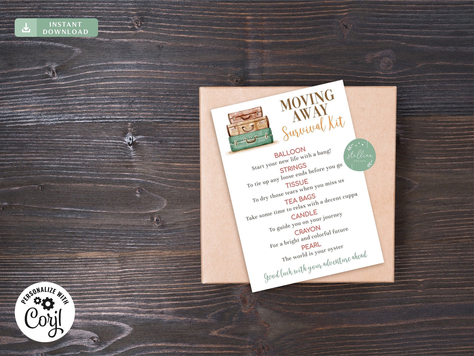 Move Out Card Editable Moving Away Survival Kit Card: Farewell Gift (instant Download ...