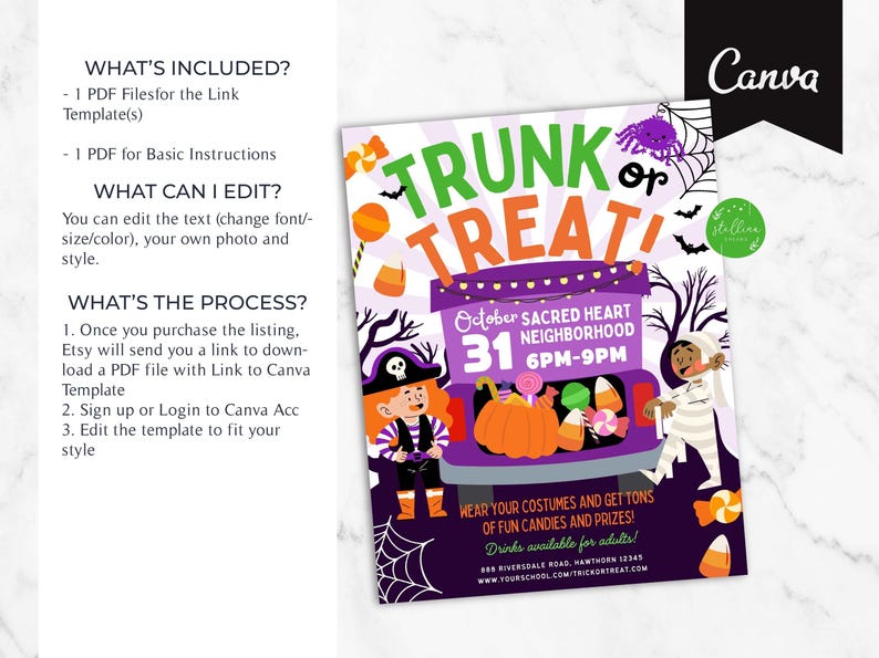 Trunk or Treat Halloween Flyer: Editable Canva Template - Etsy