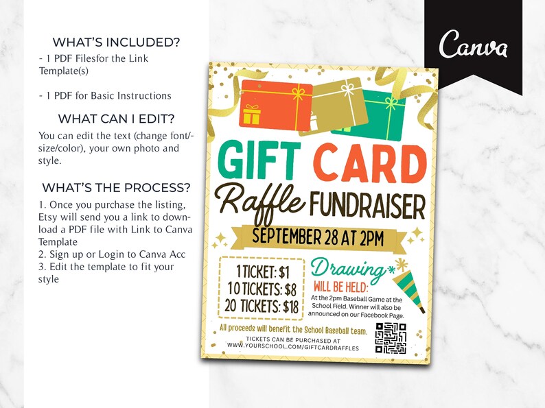 Editable Gift Card Raffle Fundraiser Flyer, Split the Pot Raffle ...