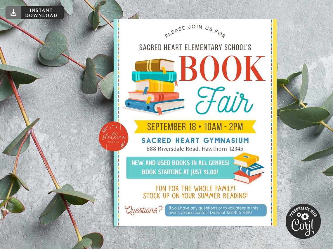 Book Fair Flyer Printable School Fundraiser Invitation Etsy