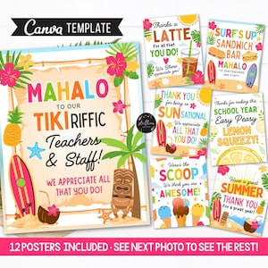 Bundle Hawaiian Themed Teacher Appreciation Week Treat Sign Poster Appreciation Week Schedule Events Editable CANVA Template Pta Pto Flyers