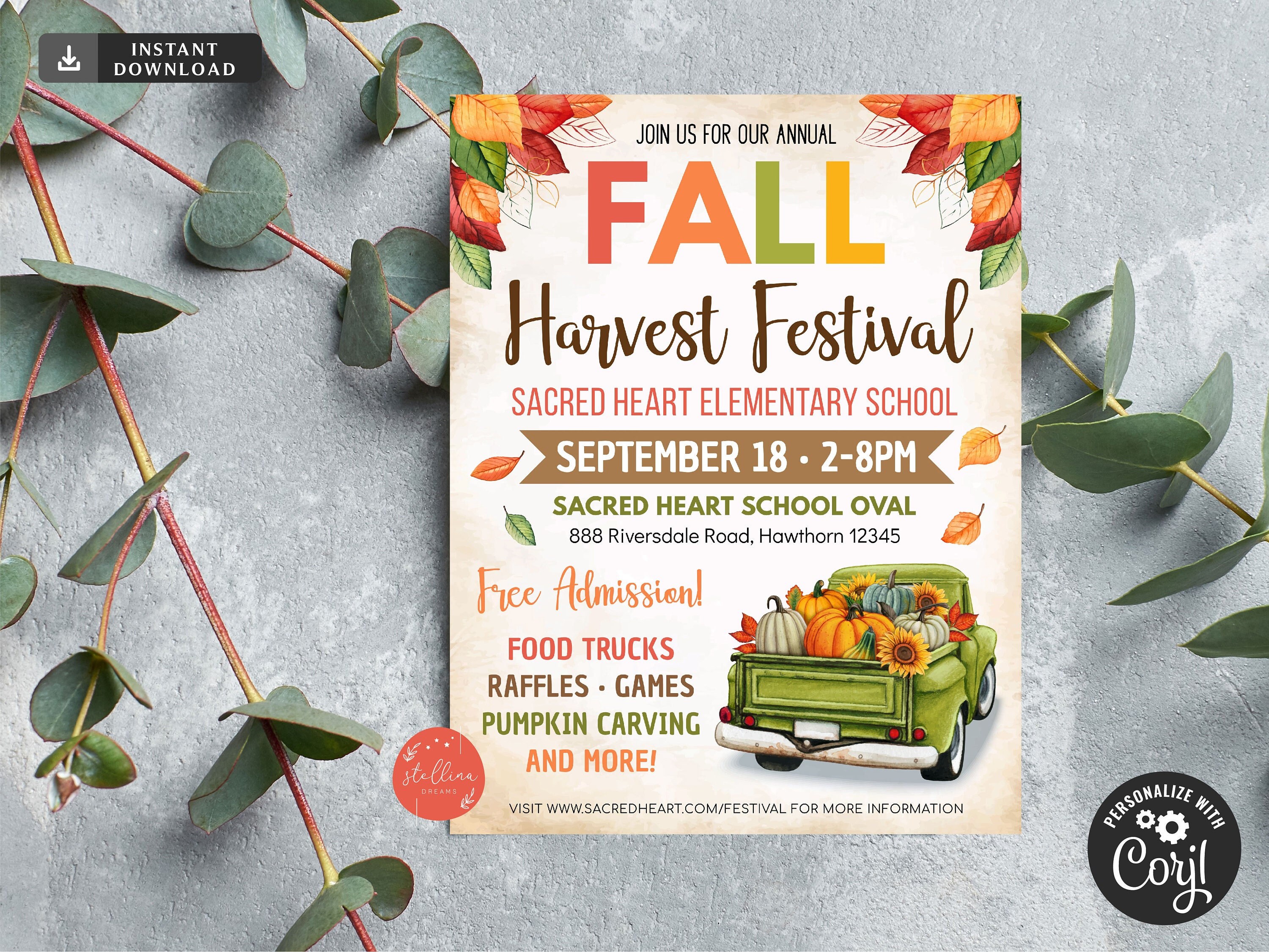 Fall Festival Fall Harvest Flyer, EDITABLE Halloween Invitation, Community Halloween Event, Church School Halloween Party Printable Poster