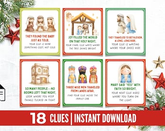 Nativity Story Scavenger Hunt | Bible Christmas Clues | Christian Kids Game | Printable Christmas Bible Activity