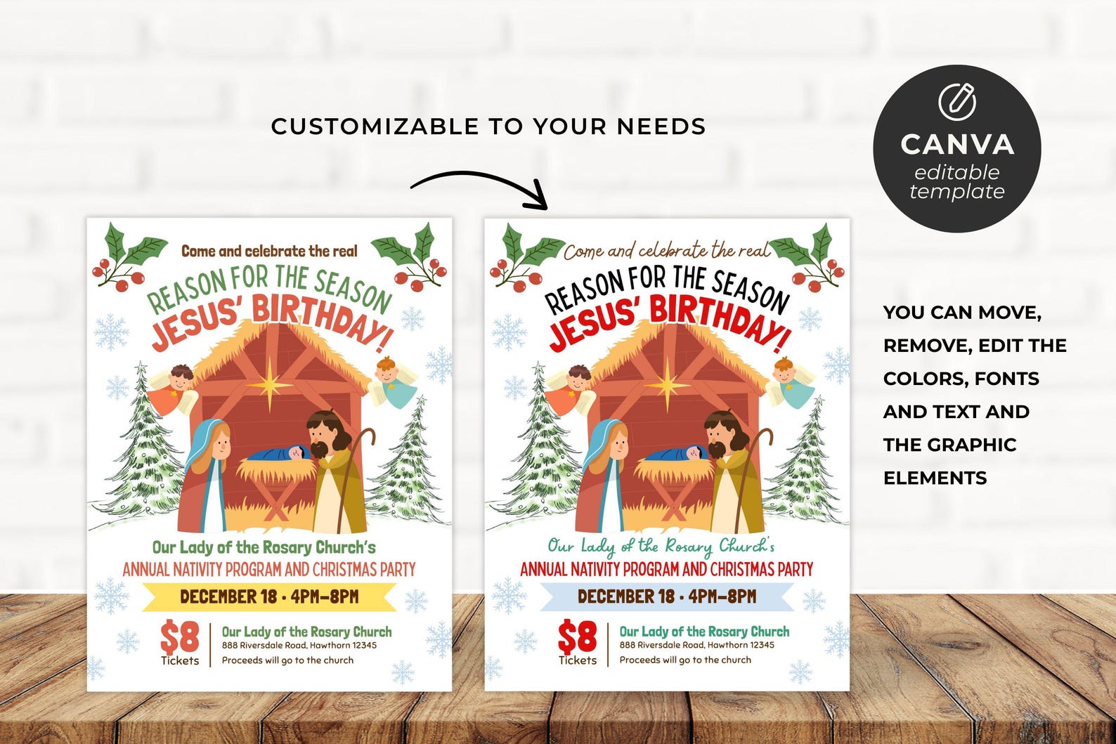 Editable Nativity Christmas Invitation: Religious Church Program (canva ...