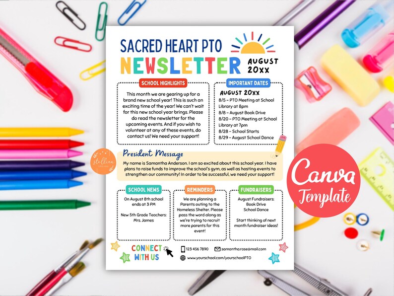 Editable PTO PTA Newsletter Flyer: School Calendar CANVA Template - Etsy