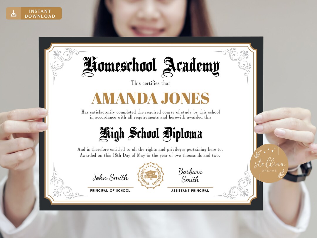 Editable High School Diploma Template Personalized Name High Etsy 