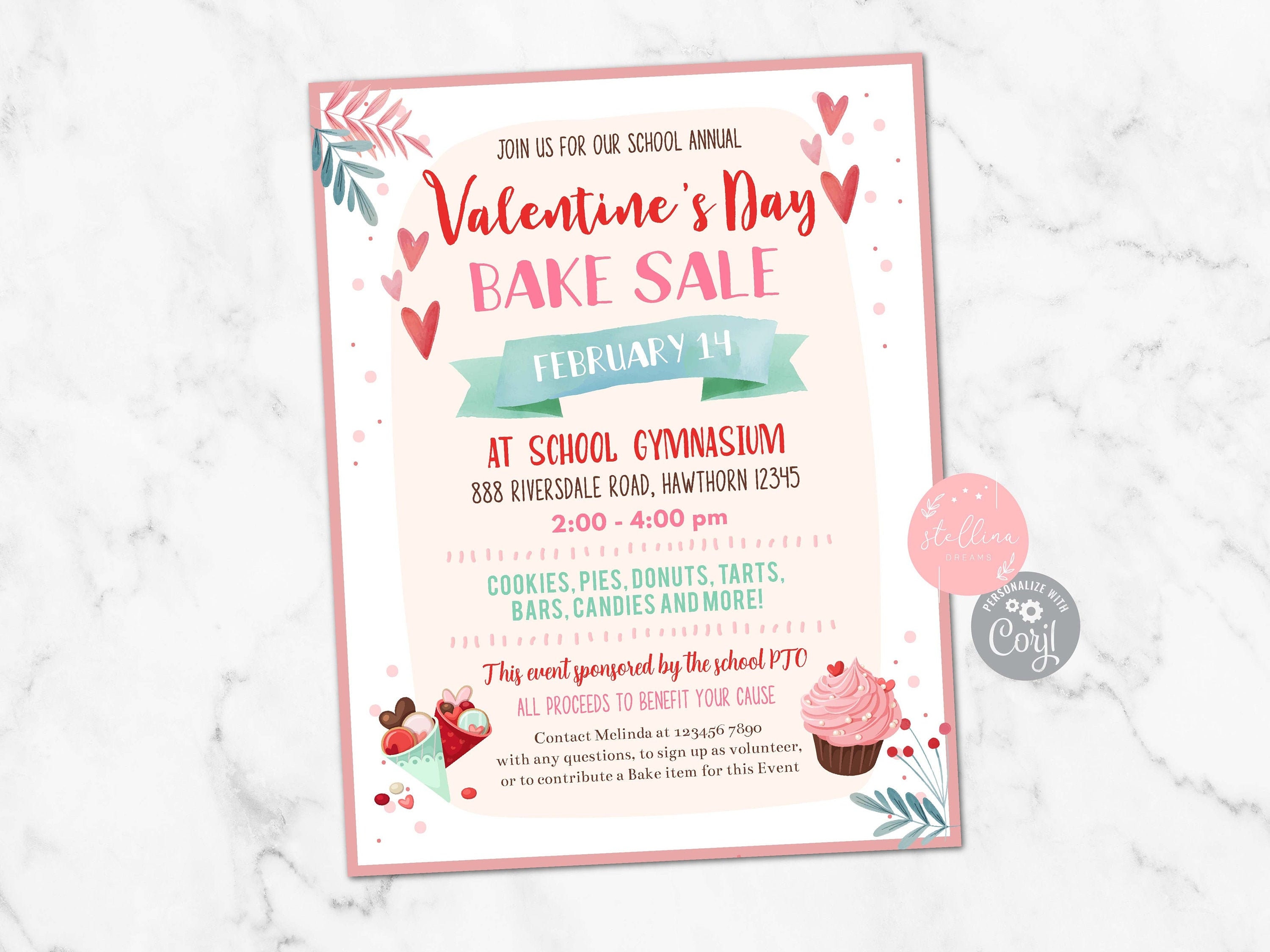 Valentine's Day Bake Sale Flyer PTA PTO Printable School Etsy