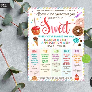 Candy Sweet Theme Teacher Appreciation Week, Itinerary Poster Digital ...