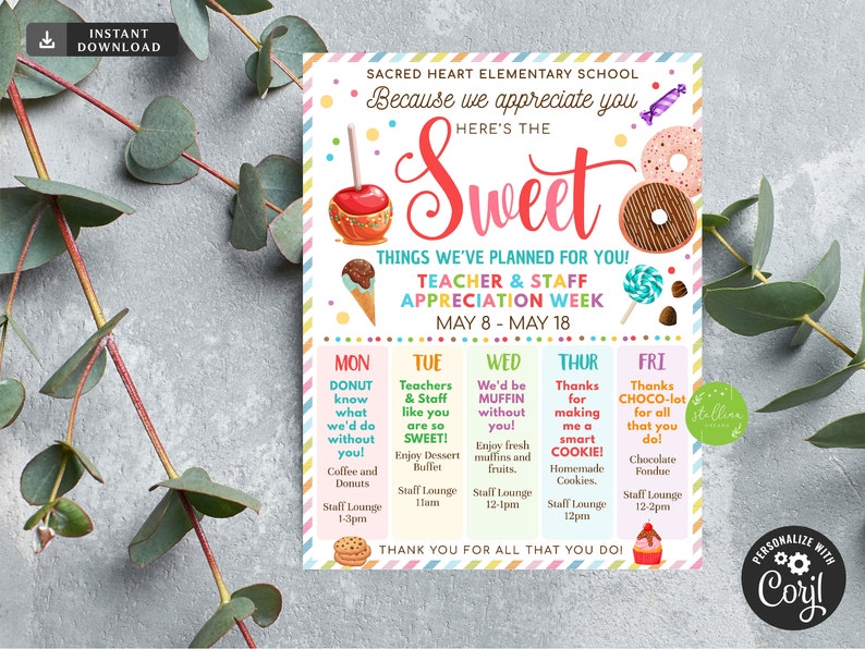 Candy Sweet Theme Teacher Appreciation Week, Itinerary Poster Digital ...