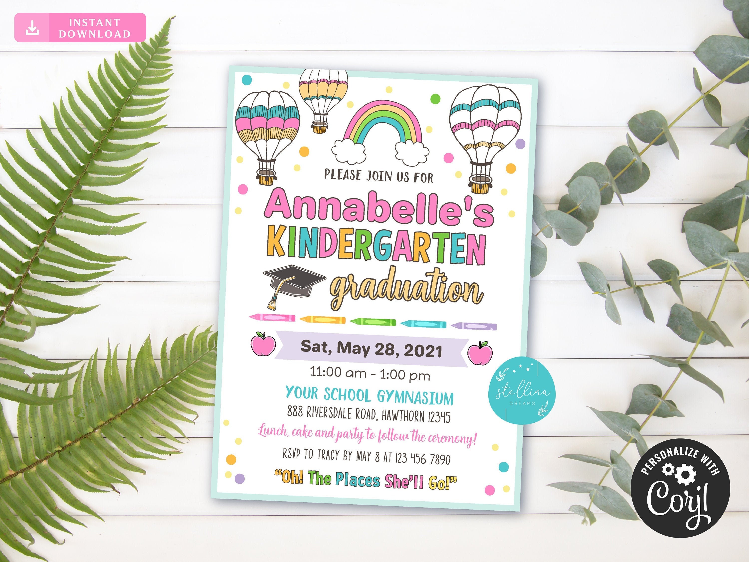 Editable Graduation Invitation, Printable Kindergarten Preschool Pre K ...