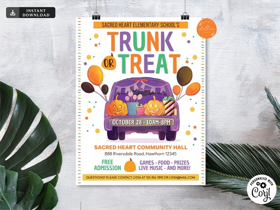 Trunk or Treat Flyer: Halloween Party Invitation (Editable Digital)