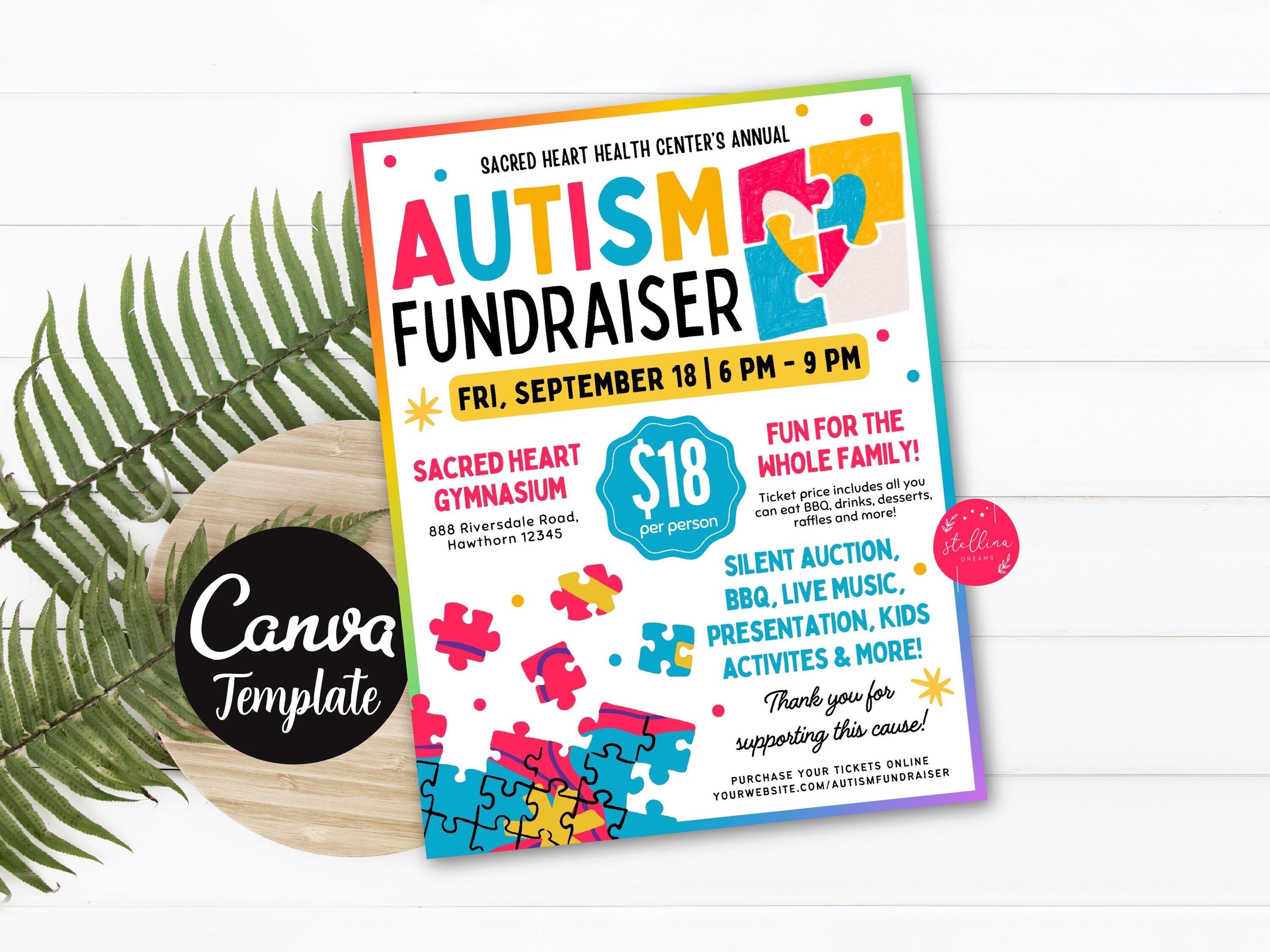 Editable Autism Awareness Fundraiser Event Flyer, Community Fundraising Event, Charity Health Kids Benefit Family Day CANVA Template Diy