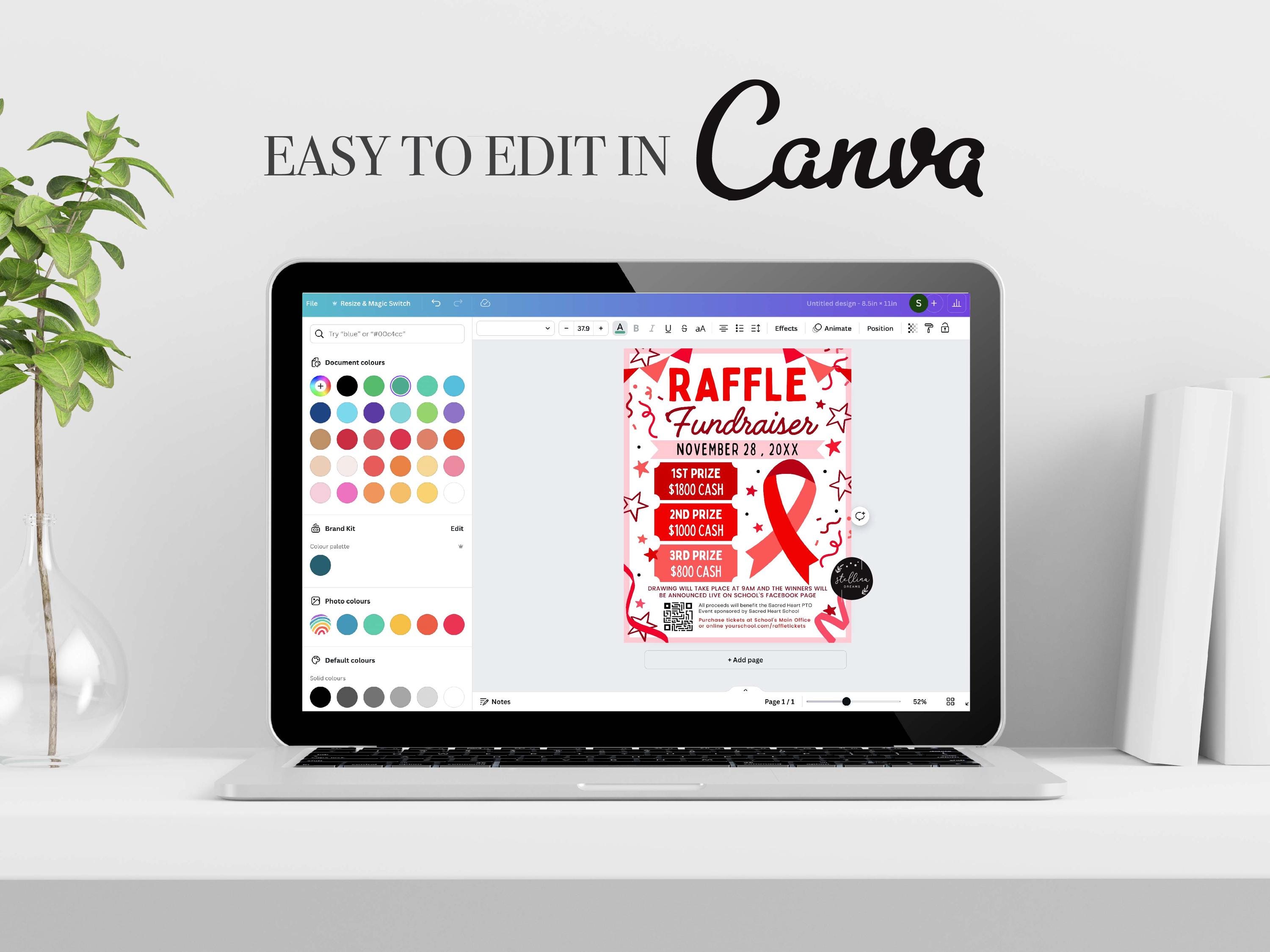 Red Ribbon Raffle Fundraiser Flyer for Cancer Benefit: Editable CANVA ...
