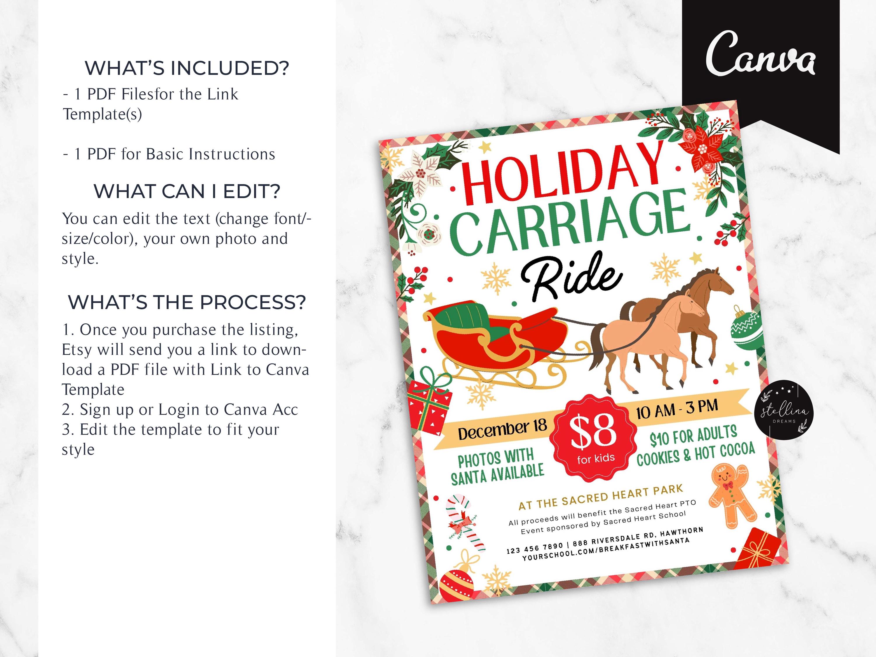 Christmas Carriage Ride Flyer: Holiday Event Invitation (CANVA Template ...