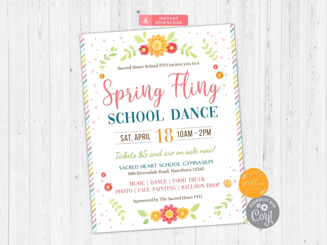 EDITABLE Spring Fling School Dance Set Invitation Flyer Etsy