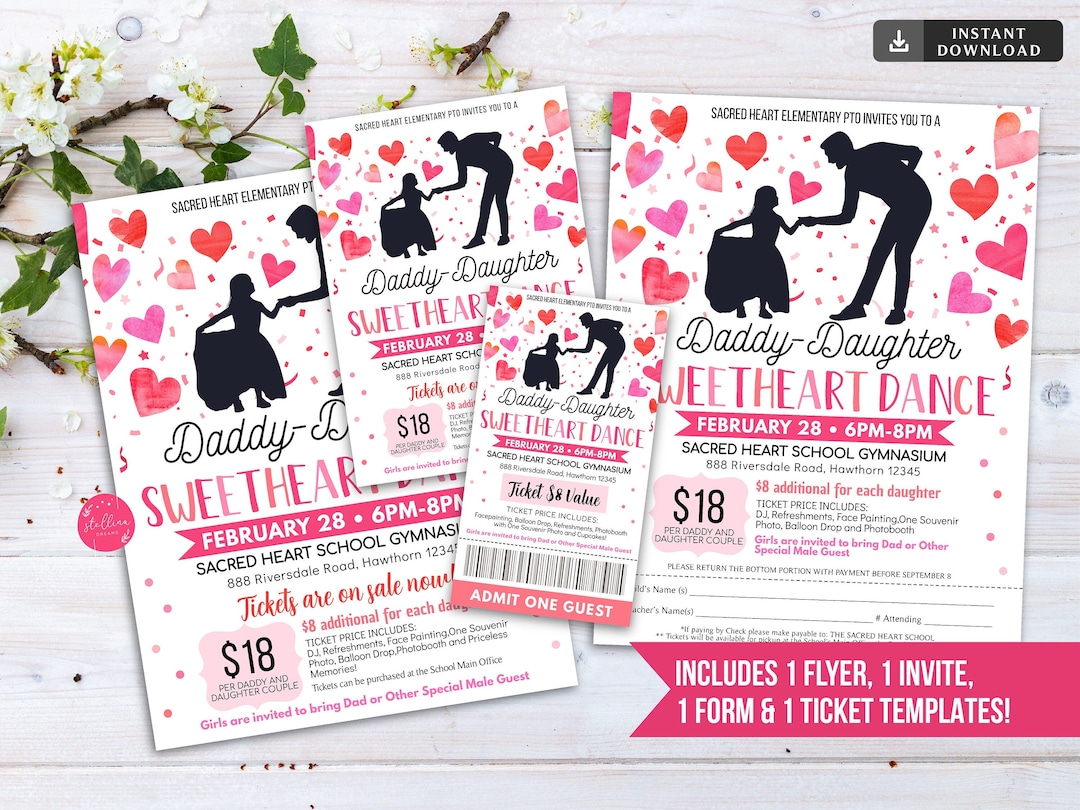 Daddy Daughter Sweetheart Valentine's Day Dance, School Dance Flyer