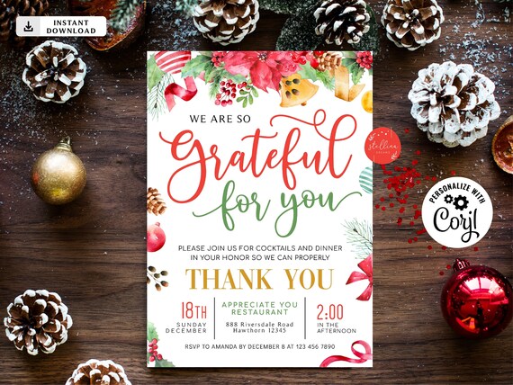 Holiday Appreciation Invitation, Grateful For You Teacher Staff.