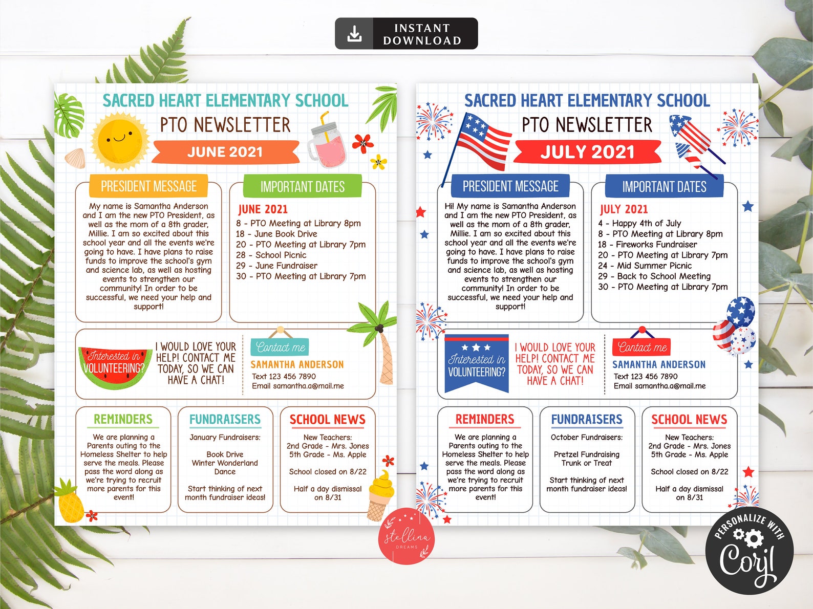 Yearly Pto Pta Newsletter Template Set, Classroom Printable Handout ...