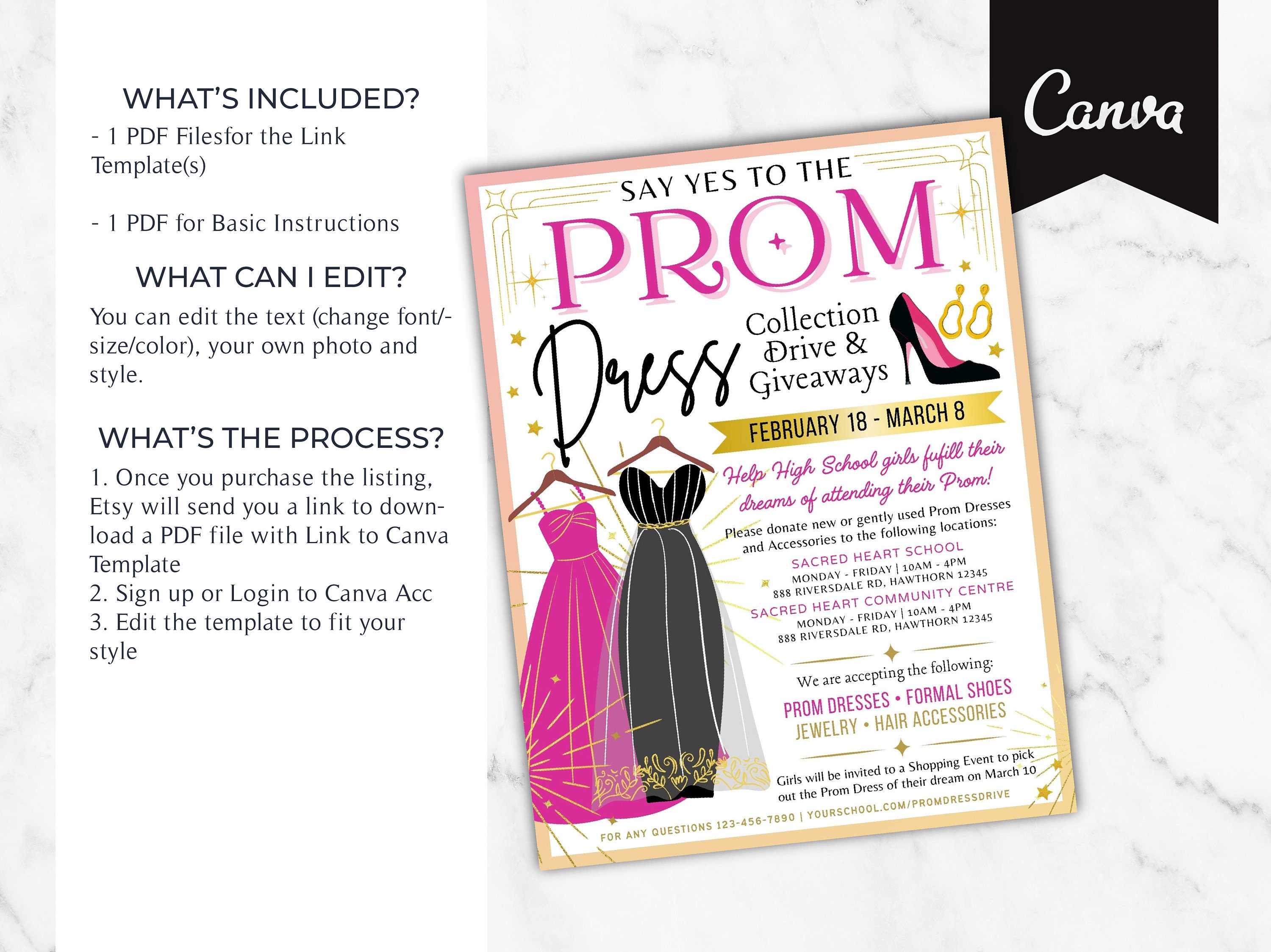 Editable Prom Dress Fundraiser Flyer: Canva Template - Etsy