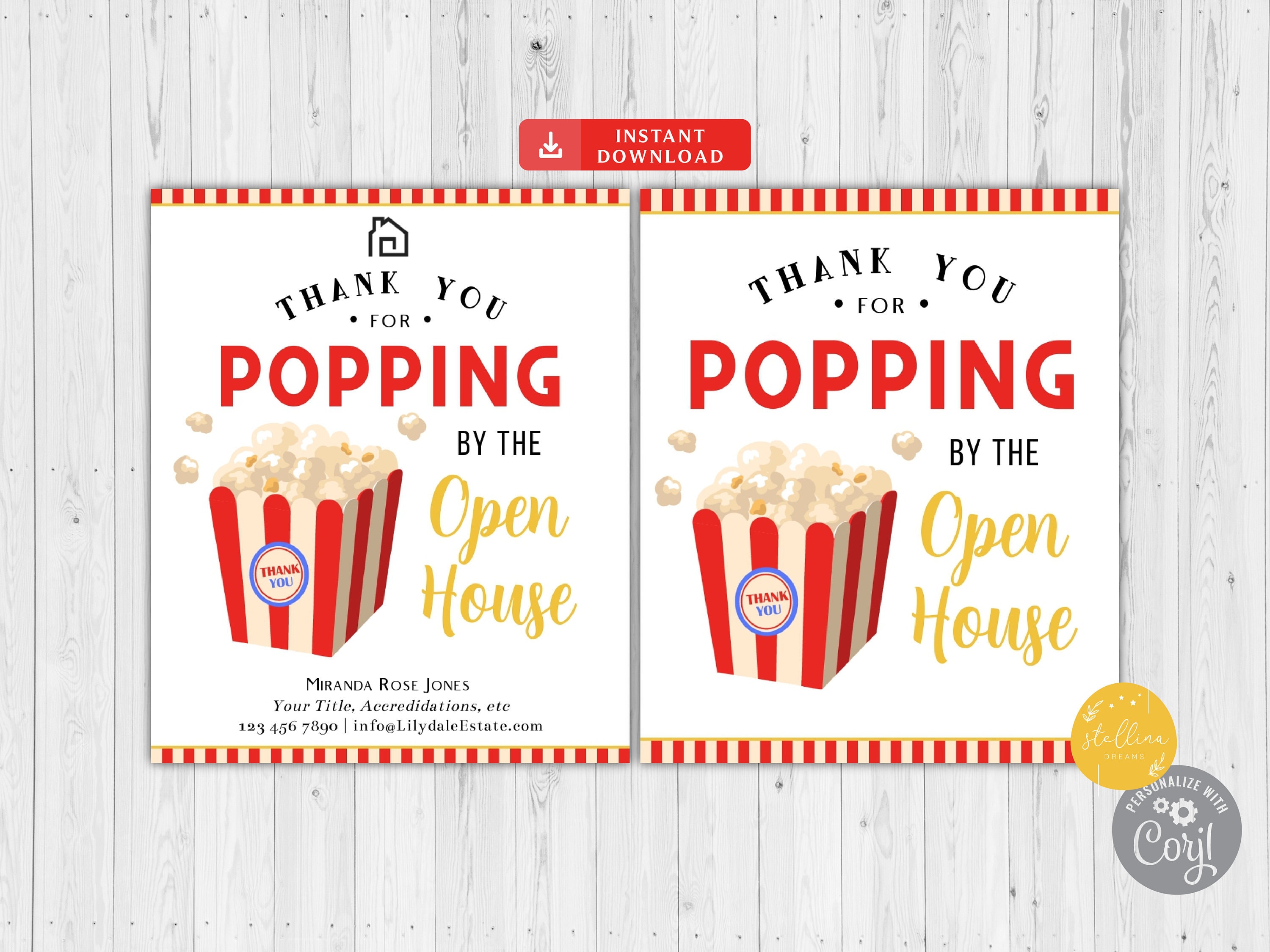 Realtor Popcorn Tag, Open House Real Estate Thank You Tag