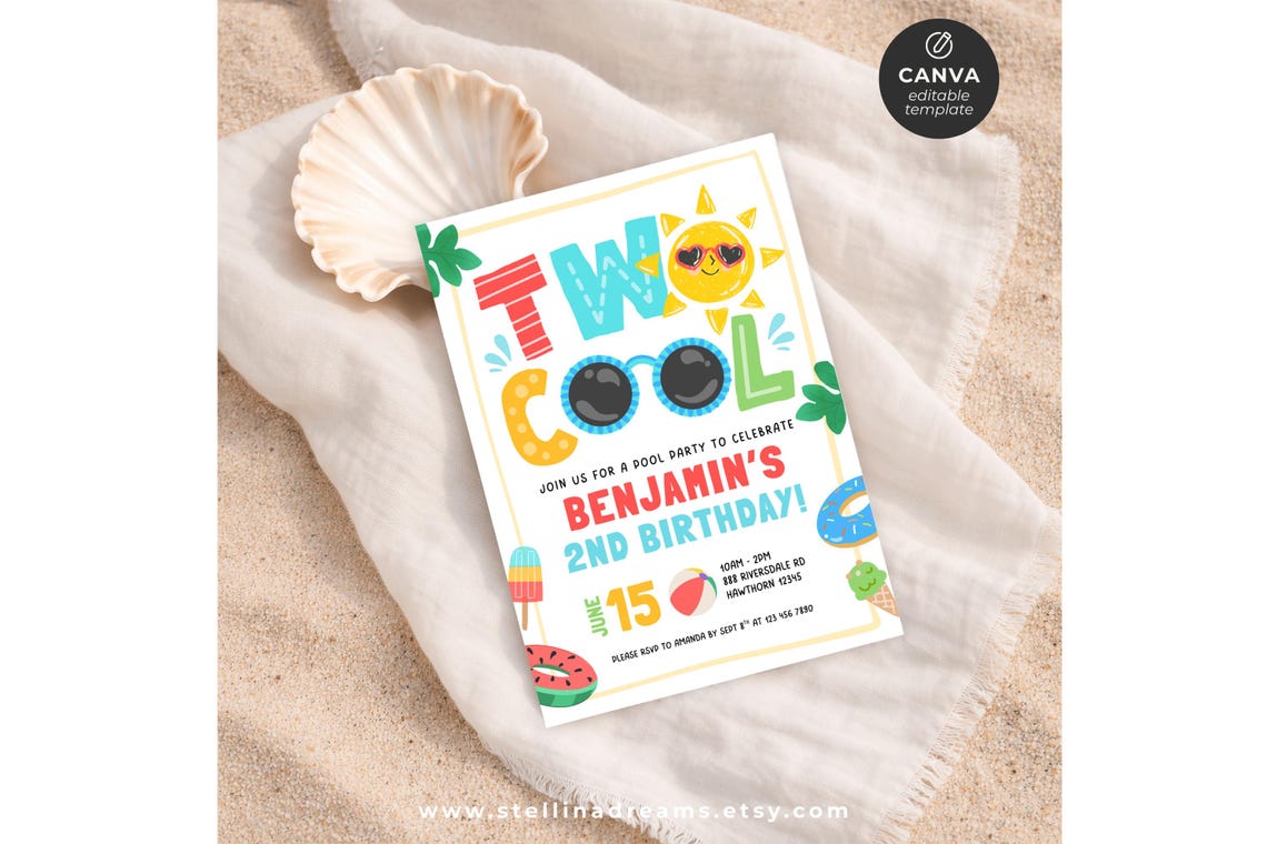 Invited Cool Summer 2nd Birthday Invitation | Two Cool Pool Party Boy Invite ...