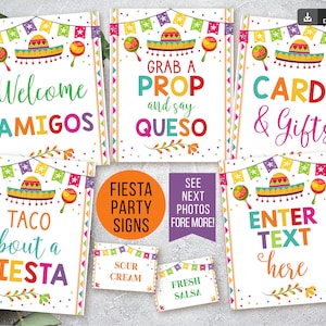 Printable Mexican Theme Party Decor, Editable Fiesta Signs, Cinco de Mayo, Graduation, Baby Bridal Shower, Taco Nacho Bar INSTANT DOWNLOAD
