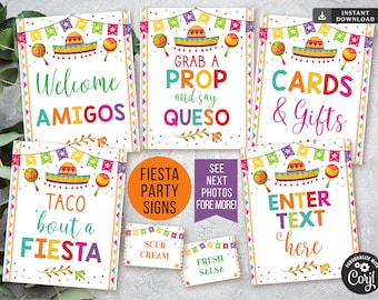Printable Mexican Theme Party Decor, Editable Fiesta Signs, Cinco de Mayo, Graduation, Baby Bridal Shower, Taco Nacho Bar INSTANT DOWNLOAD