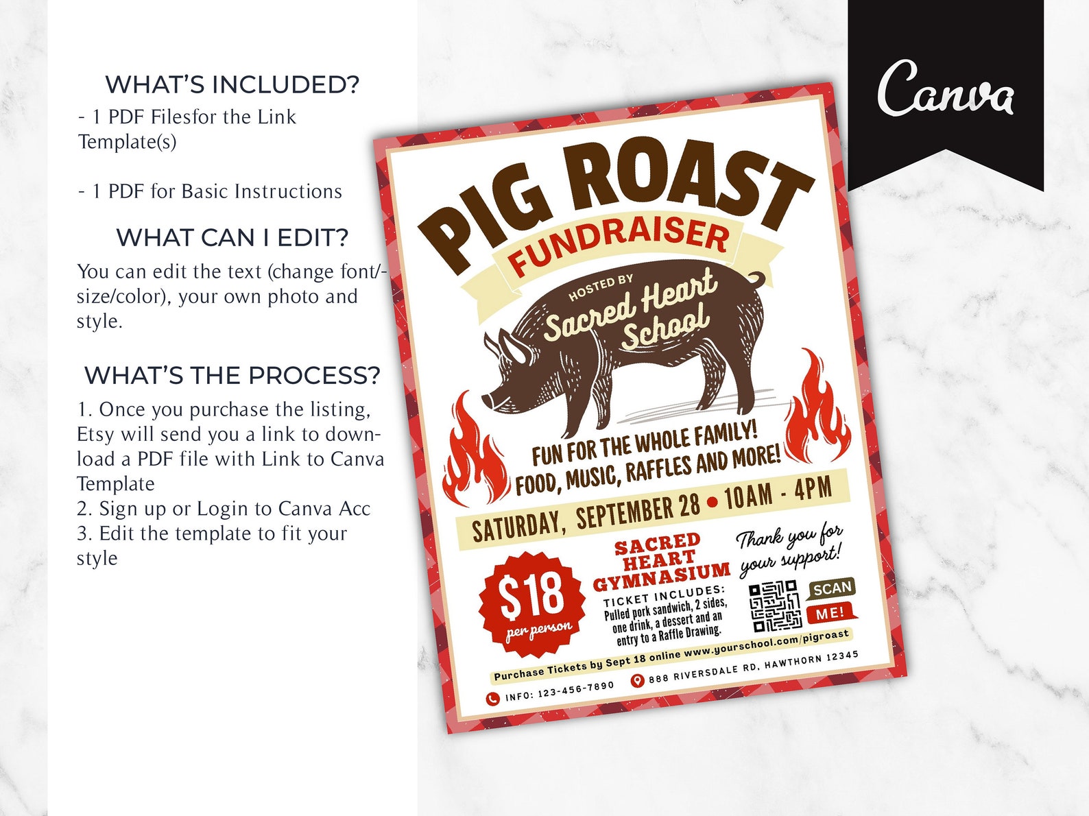 Pig Roast Fundraiser Flyer: Editable BBQ Template (CANVA) - Etsy