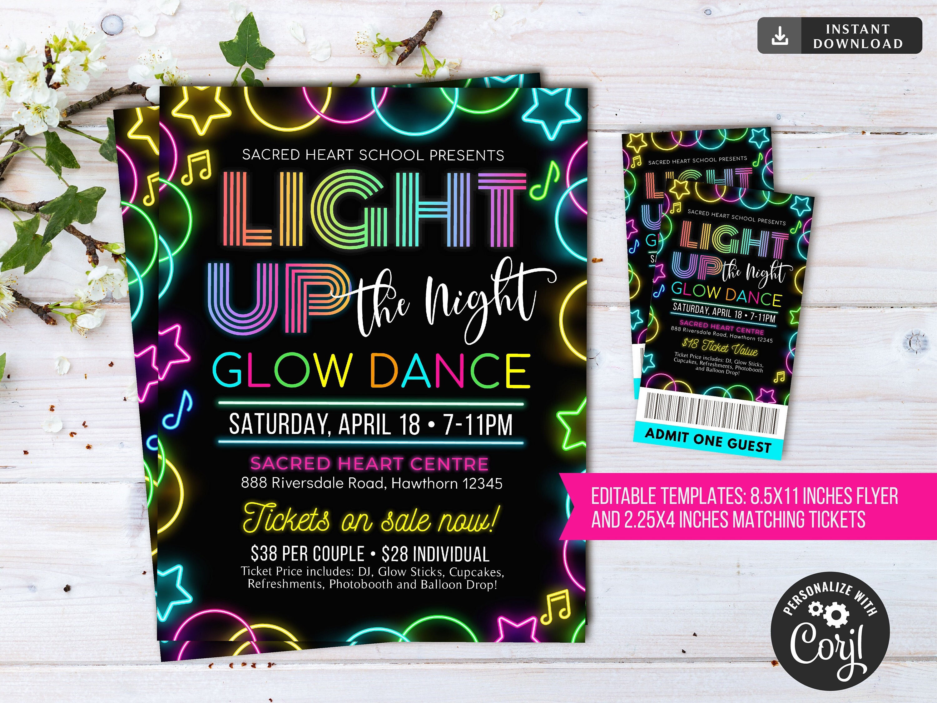 EDITABLE Glow Dance Set School Dance Flyer Party Invite, Church ...