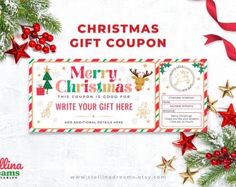 Christmas Coupon Template, Editable Canva Gift Voucher, Printable Holiday Tickets, Gift Certificate