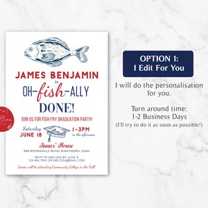 Editable Fish Fry Graduation Invitation, Printable Digital College Grad ...