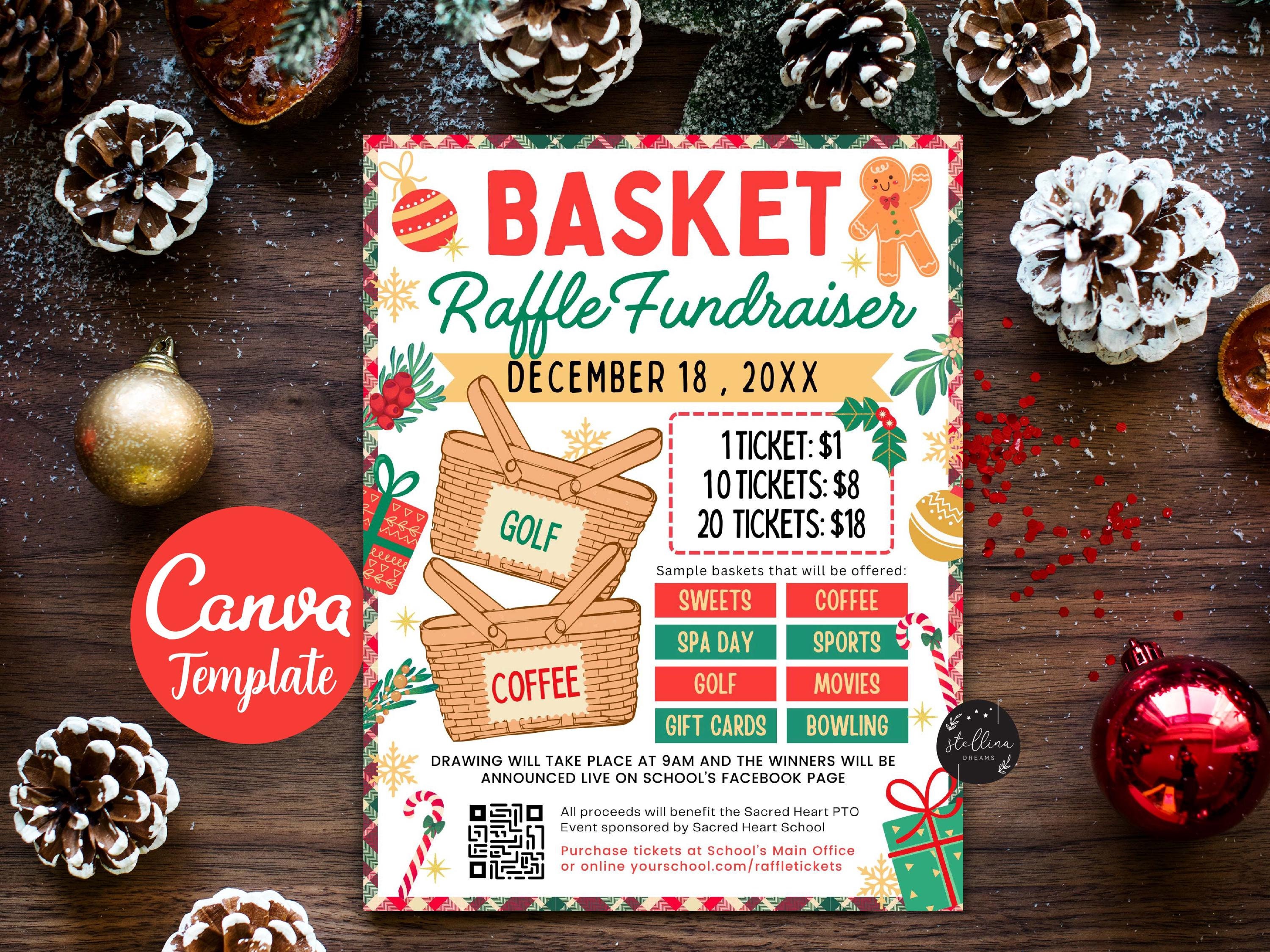 Christmas Basket Raffle Flyer: Editable Charity Template (CANVA) - Etsy